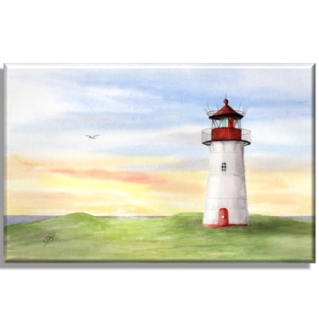 Leinwand 30 x 20 cm Keilrahmen Canvas-Leinen Aquarell Kunst Maritim Druck Kunstdruck Leuchtturm  Sylt Nordsee Meer Strand Dünen